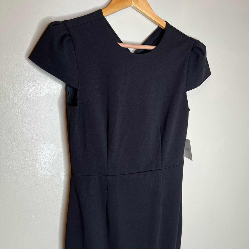 Sage Collective Crew Neck Short Sleeve Zipper Back Solid Ruffled Hem Crepe Dress